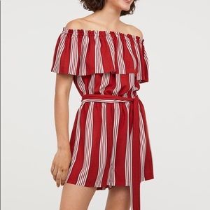Off the shoulder Striped Romper